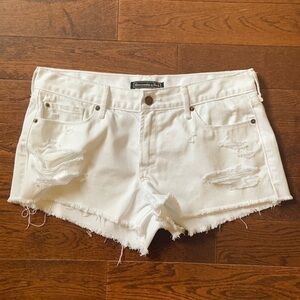 ABERCROMBIE & Fitch Size 28 Womens White Jean Distressed Shorts Cutoff